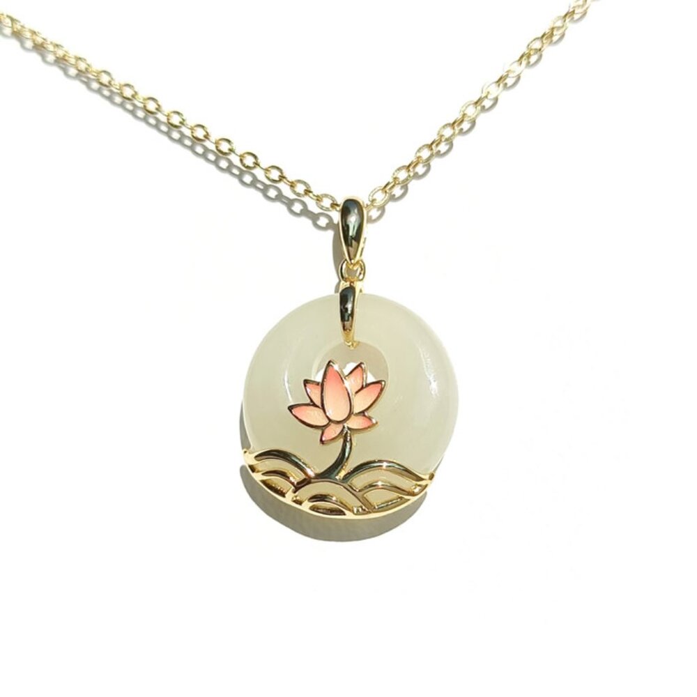 925 Sterling Silver White Lotus Jade Nephrite Stone Necklace - Gift for …